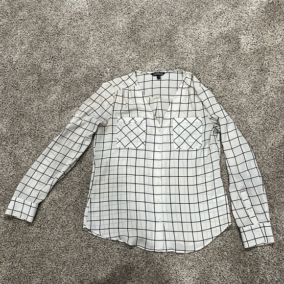 Express long sleeve windowpane blouse - Picture 1 of 6